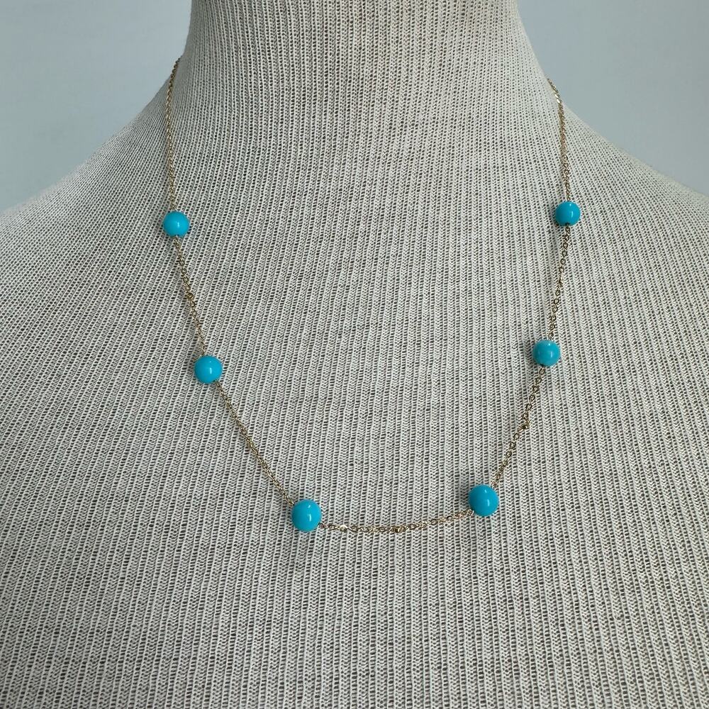 Circa 2000s Turquoise Bead Station Chain in 14k Gold 20 inch necklace